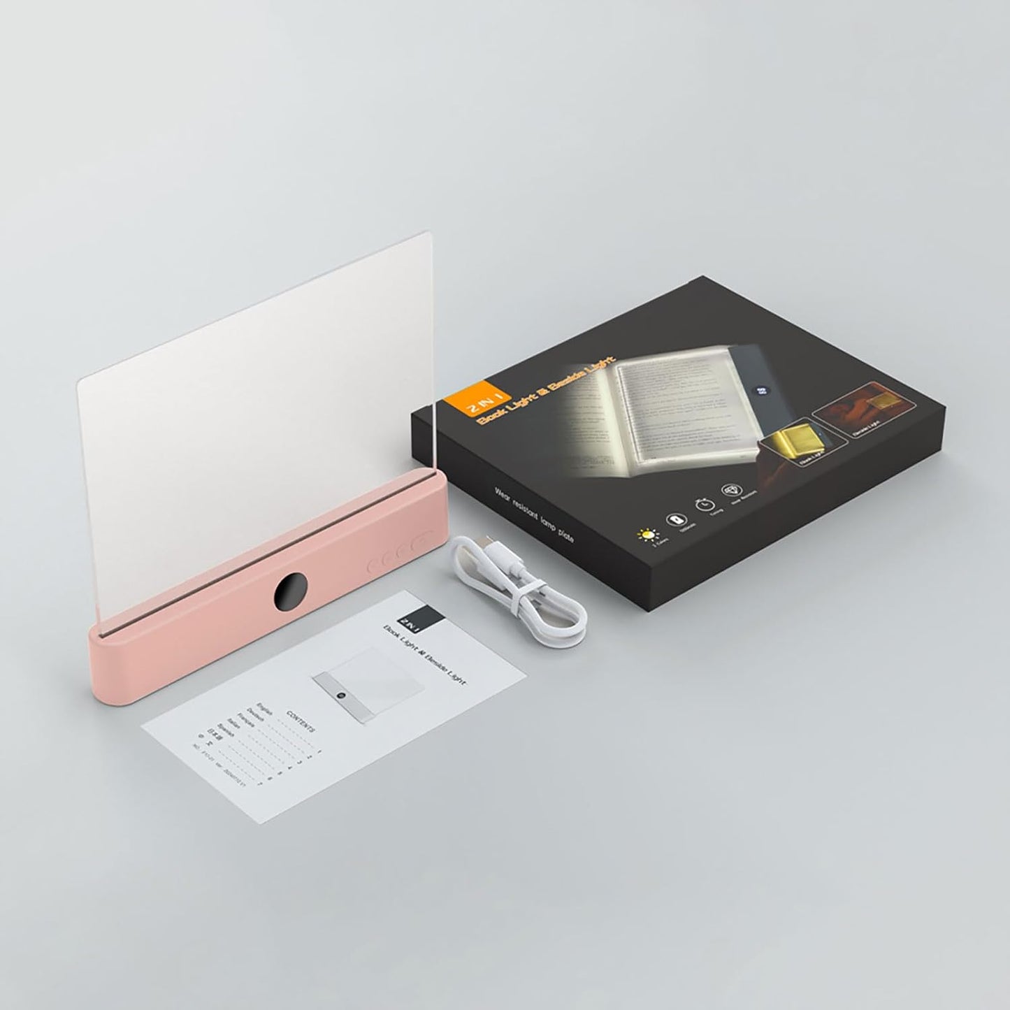 LED Book Light & Night Light 2-in-1 – USB Rechargeable Reading Lamp with 3 Color Temperatures, Stepless Dimming & Timer (Pink)