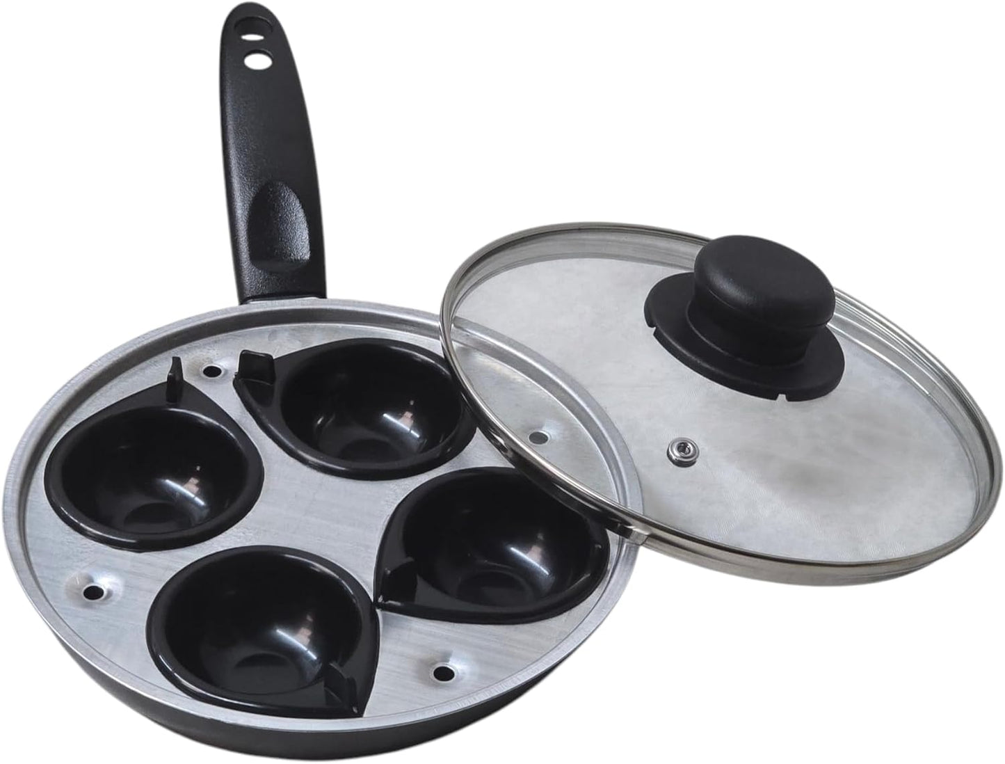 Traditional 4 Cup Egg Poacher 20cm – Non-Stick Black