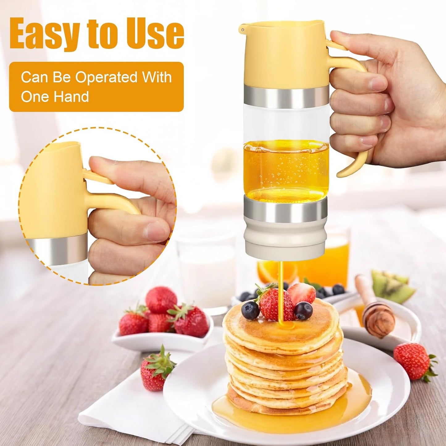 Honey Dispenser Glass Bottle No Drip – 11oz Syrup Jar for Kitchen Use