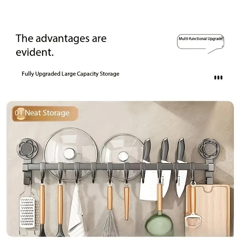 Kitchen & Bathroom Organizer - Multi-Purpose Storage Rack with Hooks for Utensils, Knives, Spatulas, Lids