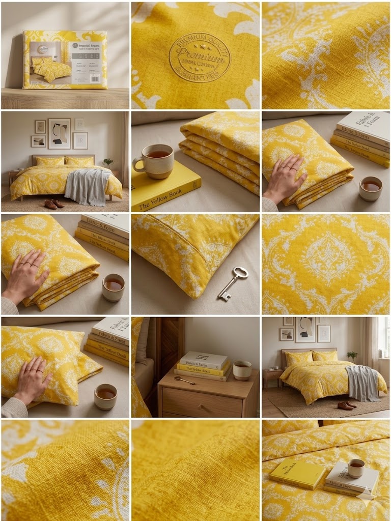 Luxury 3 PCS King Yellow Floral Duvet Cover Set – Soft Premium Bedding Collection