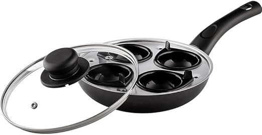 Traditional 4 Cup Egg Poacher 20cm – Non-Stick Black