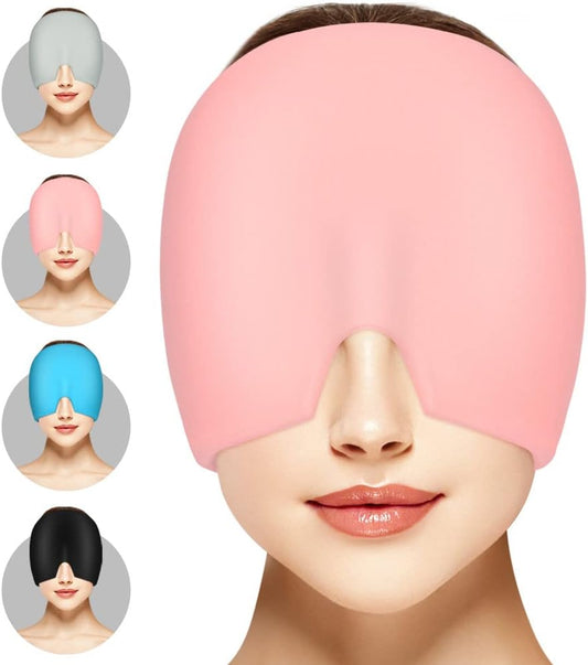 Reusable Migraine Relief Cap with Cold & Hot Gel Therapy – Headache, Sinus, Stress & Puffy Eye Relief Wrap (Pink)