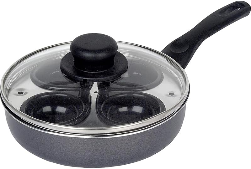 Traditional 4 Cup Egg Poacher 20cm – Non-Stick Black