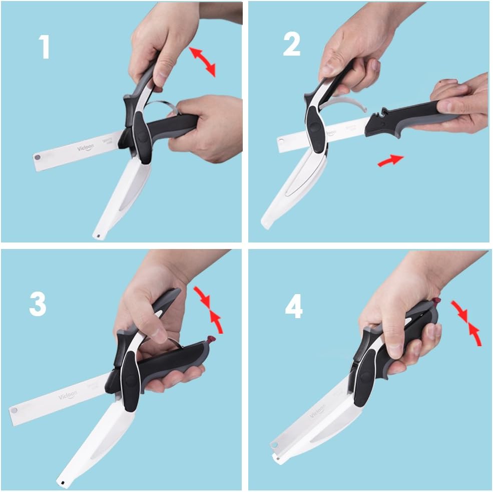 2-in-1 Kitchen Scissors with Built-In Cutting Board – Multipurpose Stainless Steel Tool for Vegetables, Fruits, Bread & Cheese