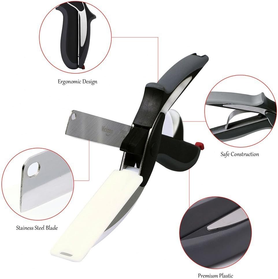 2-in-1 Kitchen Scissors with Built-In Cutting Board – Multipurpose Stainless Steel Tool for Vegetables, Fruits, Bread & Cheese