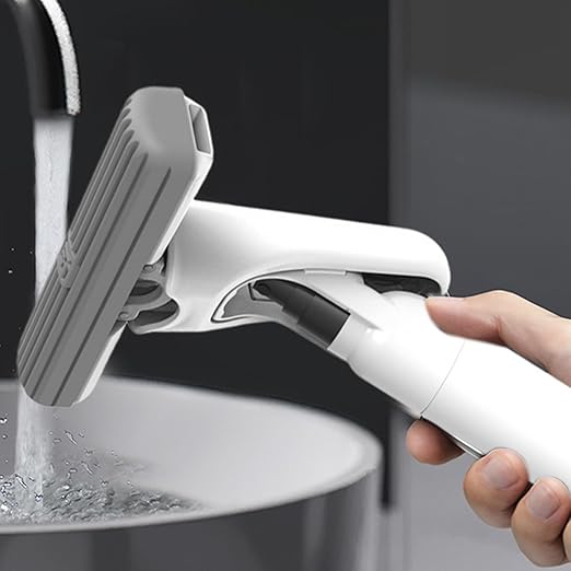 Hand-Free Mini Spray Mop – Self-Squeezing Wet/Dry Cleaner for Mirror, Table, Car & Window (White)