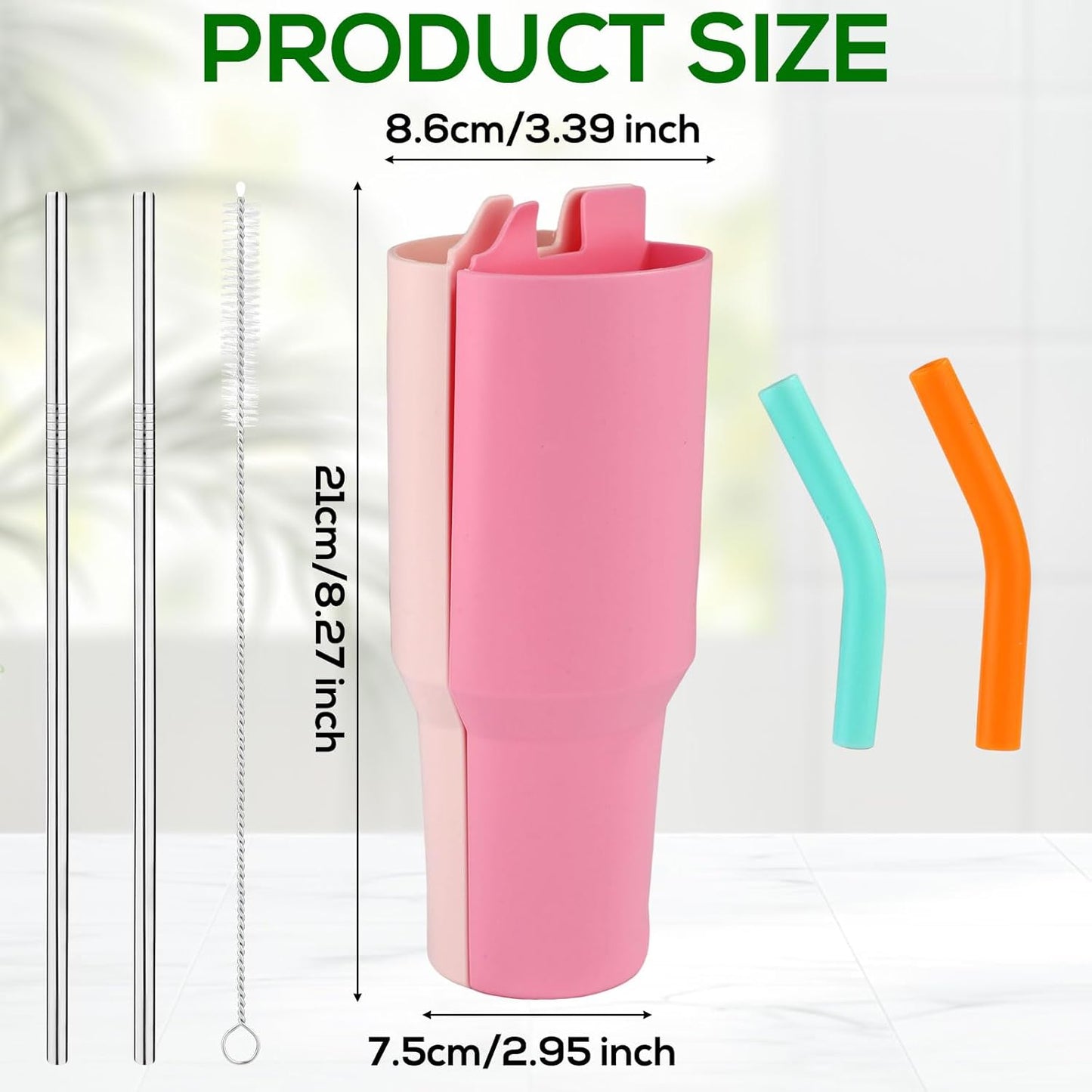 2-in-1 Silicone Cup & Drink Divider for Stanley – Reusable Liner with Stainless Steel Straw, Brush & Splitter Accessories