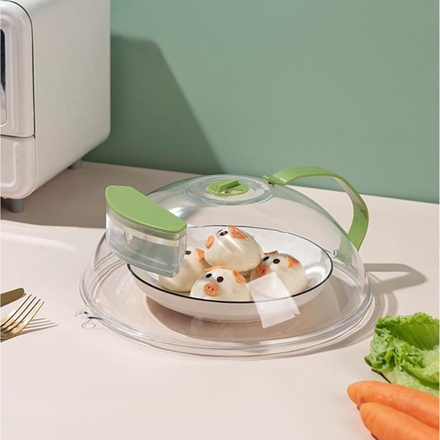 Microwave Splatter Cover Lid – Clear, 10 Inch Plate Cover with Steam Vent Holes & Handle