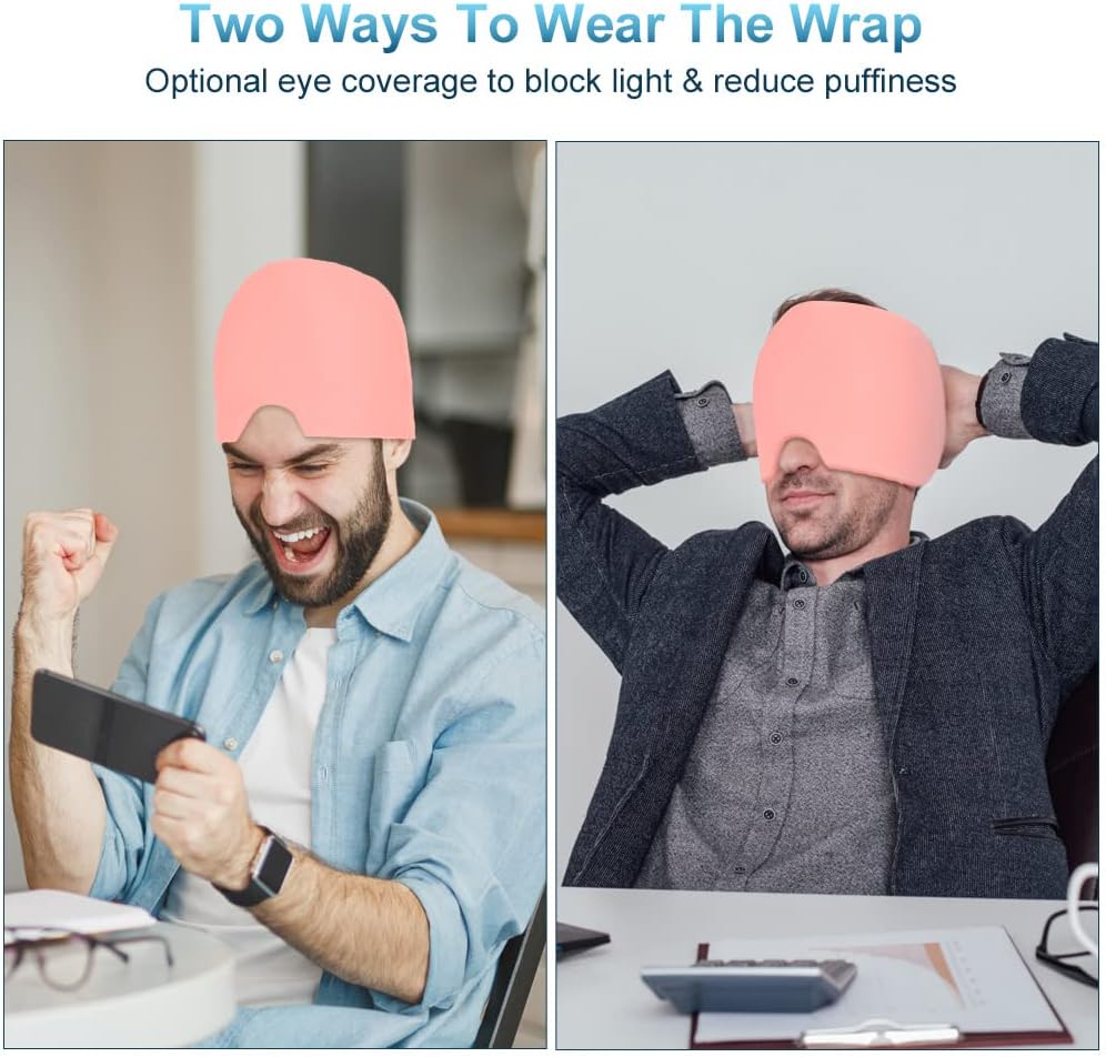 Reusable Migraine Relief Cap with Cold & Hot Gel Therapy – Headache, Sinus, Stress & Puffy Eye Relief Wrap (Pink)