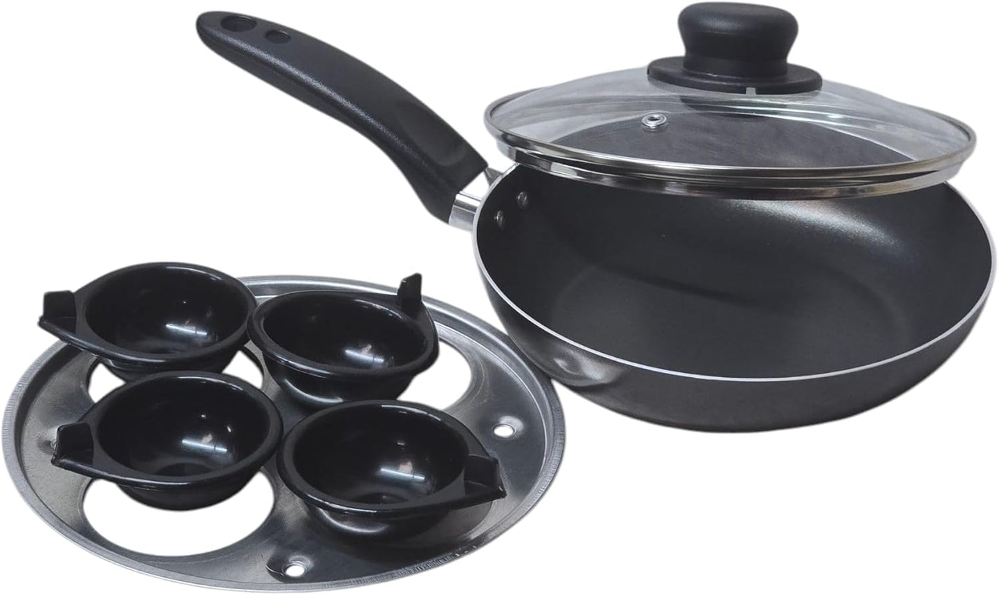 Traditional 4 Cup Egg Poacher 20cm – Non-Stick Black
