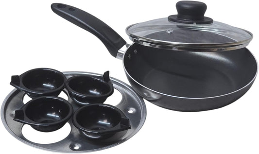 Traditional 4 Cup Egg Poacher 20cm – Non-Stick Black