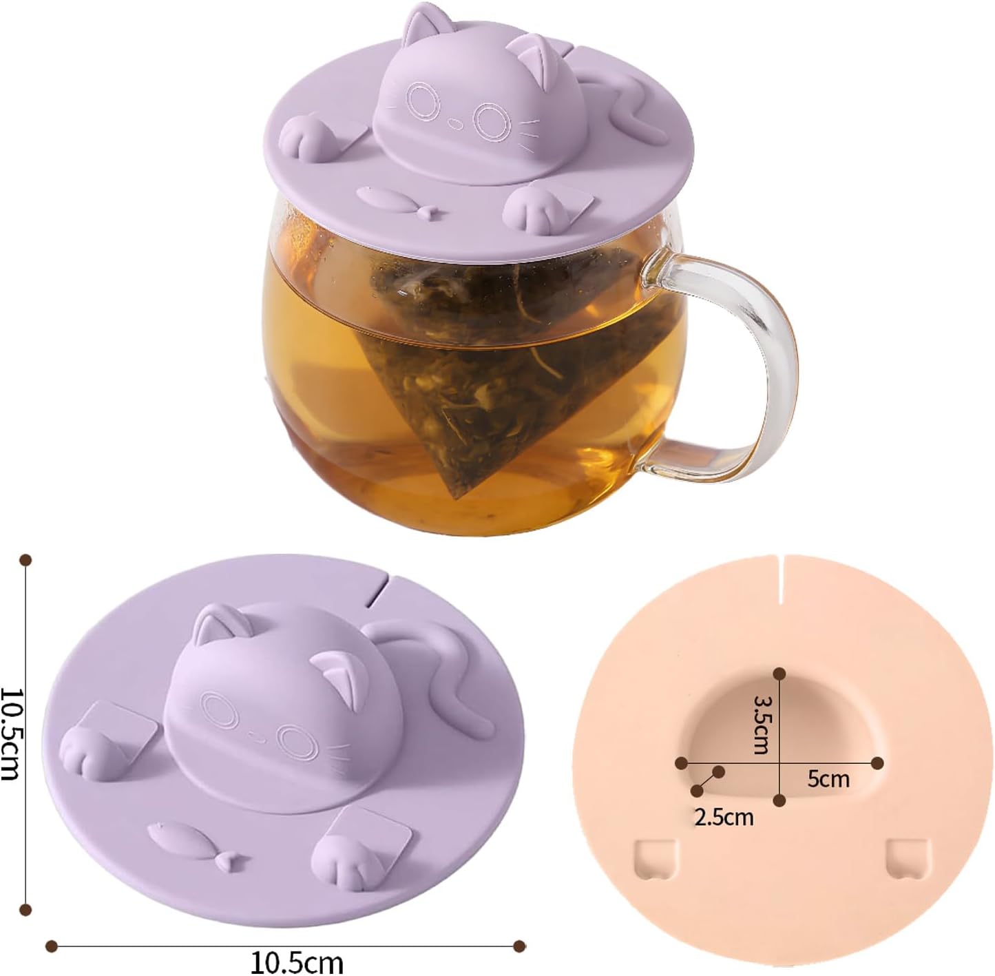 3PCS Cute Cat Tea Bag Holder – Silicone Mug Topper, Tea Squeezer & Drip Clip (4 Inch)
