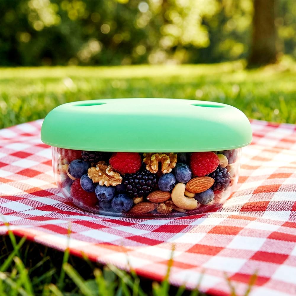 2-in-1 No Mess Snack Container with Silicone Lid – Leakproof Portable Snack & Fruit Storage Box for Kids, Travel & Camping