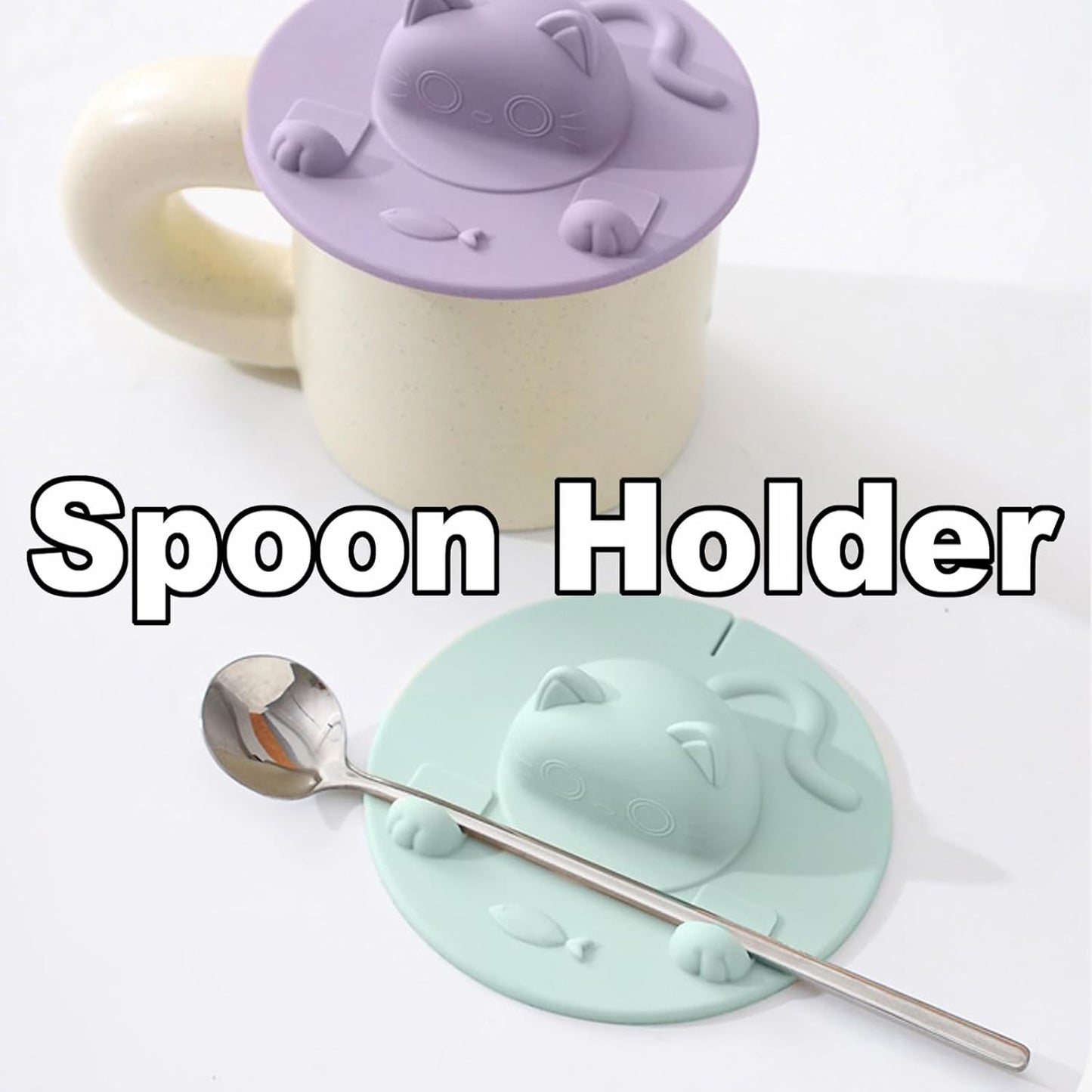 3PCS Cute Cat Tea Bag Holder – Silicone Mug Topper, Tea Squeezer & Drip Clip (4 Inch)