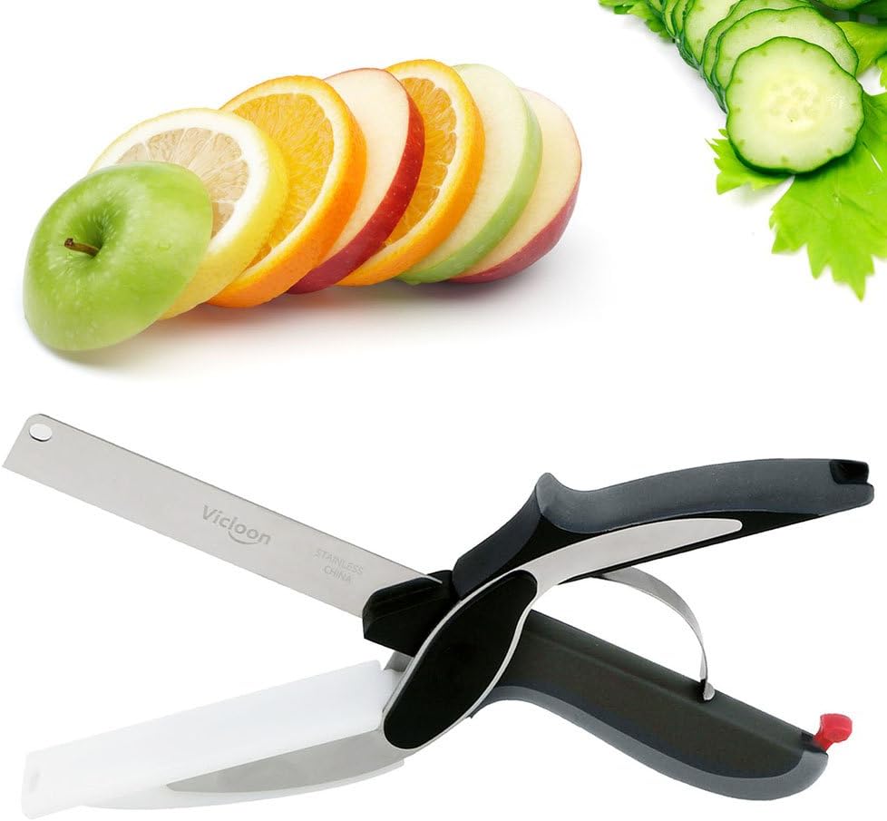 2-in-1 Kitchen Scissors with Built-In Cutting Board – Multipurpose Stainless Steel Tool for Vegetables, Fruits, Bread & Cheese
