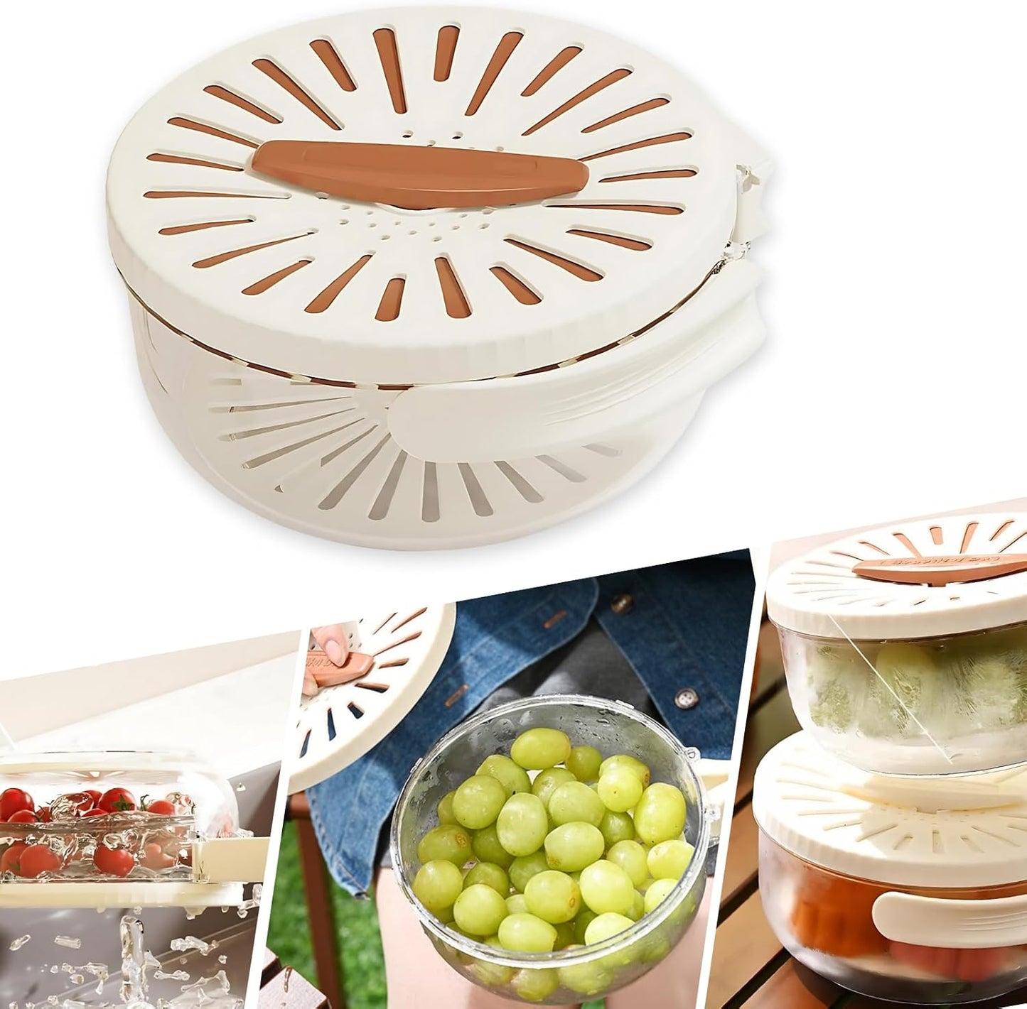 2-in-1 Multifunction Fruit & Vegetable Washing Bowl with Lid – Drain Basket with Foldable Handle