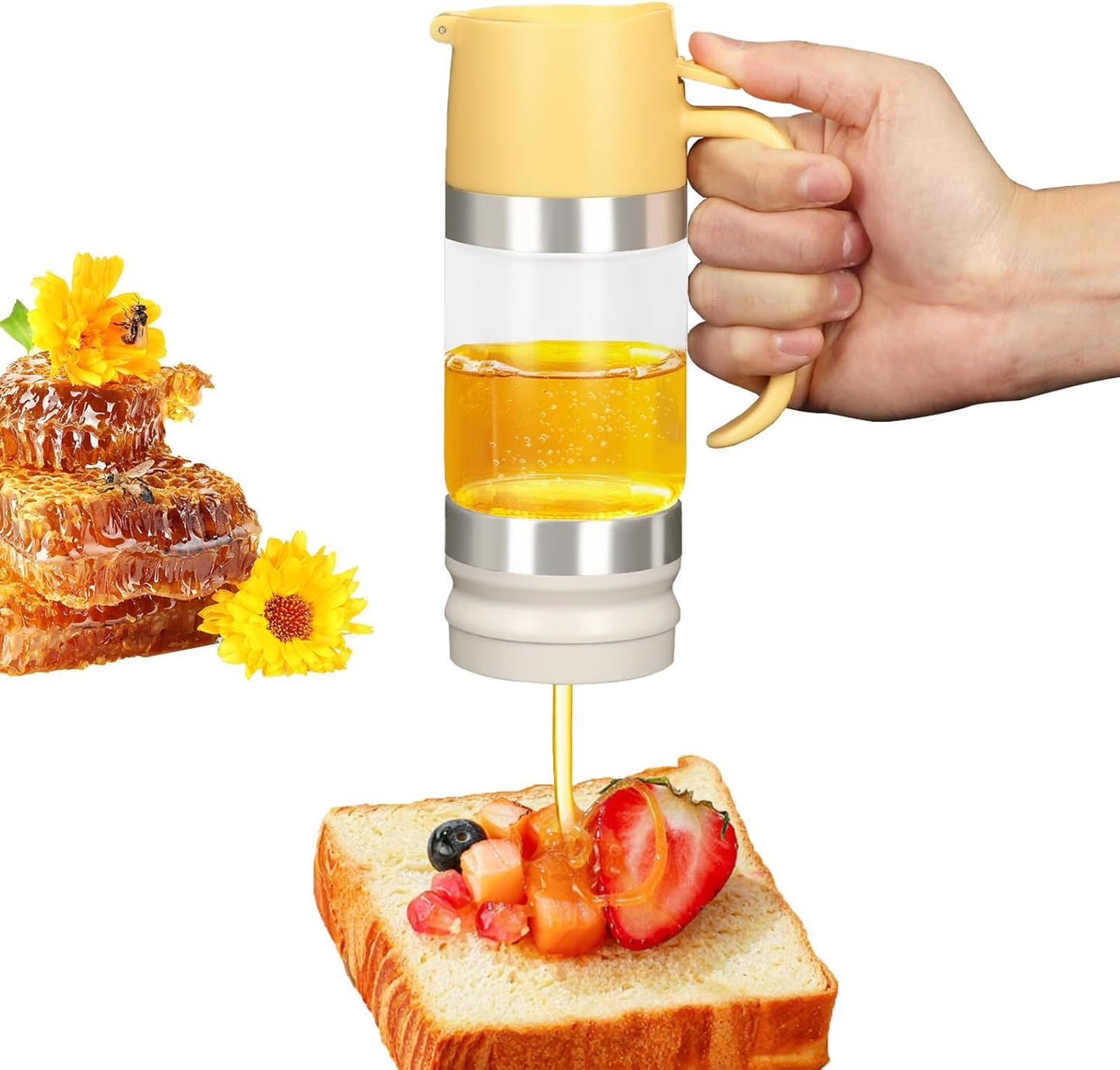 Honey Dispenser Glass Bottle No Drip – 11oz Syrup Jar for Kitchen Use