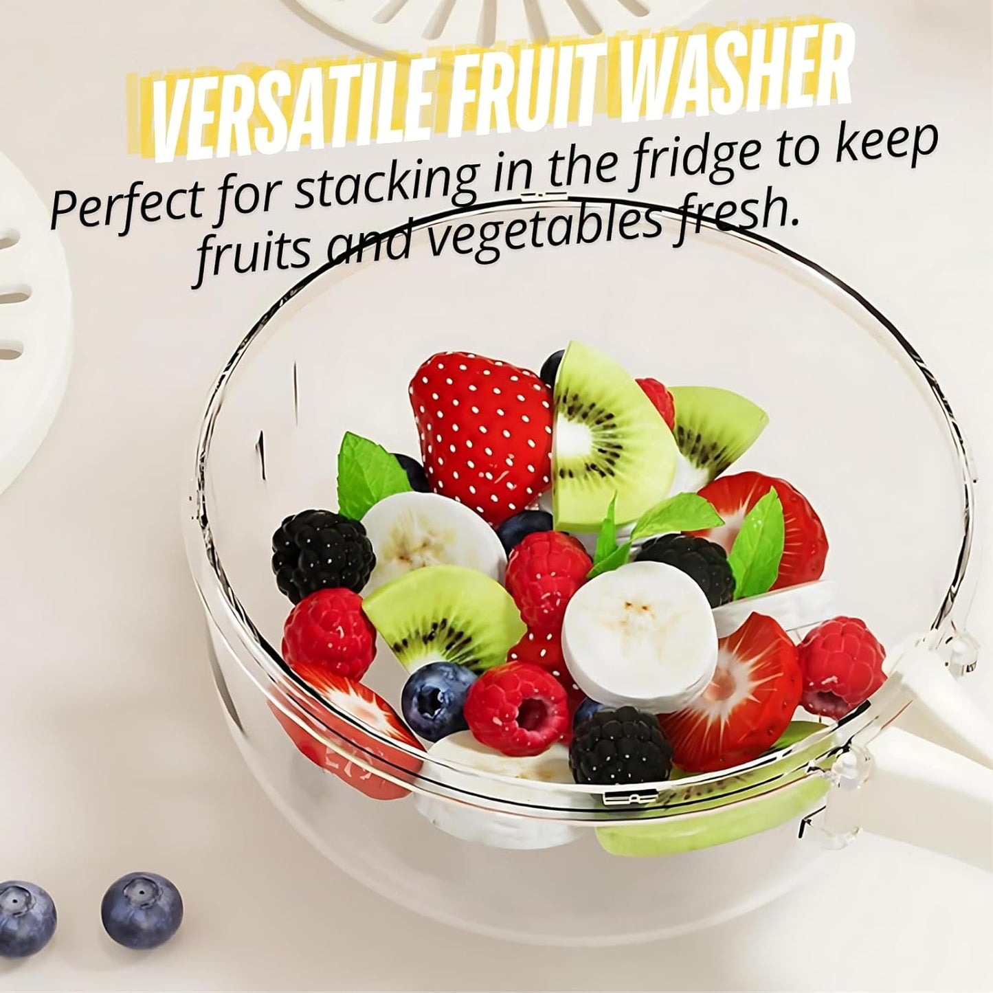 2-in-1 Multifunction Fruit & Vegetable Washing Bowl with Lid – Drain Basket with Foldable Handle