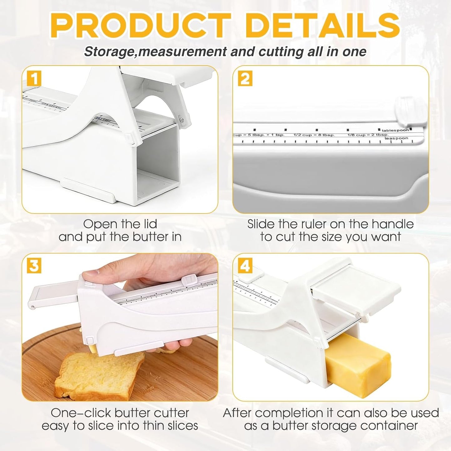 Butter Slicer Cutter with Container, Compact and Lightweight Kitchen Tool for Precise Butter Portions, Easy to Clean, Includes Butter Stick Holder for Baking & Cooking