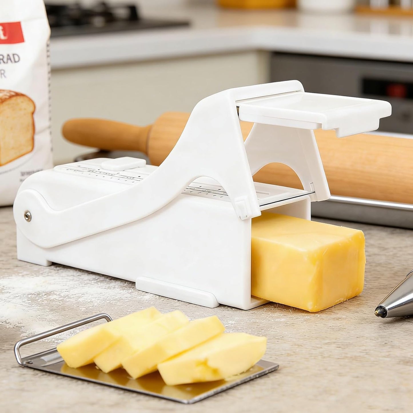 Butter Slicer Cutter with Container, Compact and Lightweight Kitchen Tool for Precise Butter Portions, Easy to Clean, Includes Butter Stick Holder for Baking & Cooking