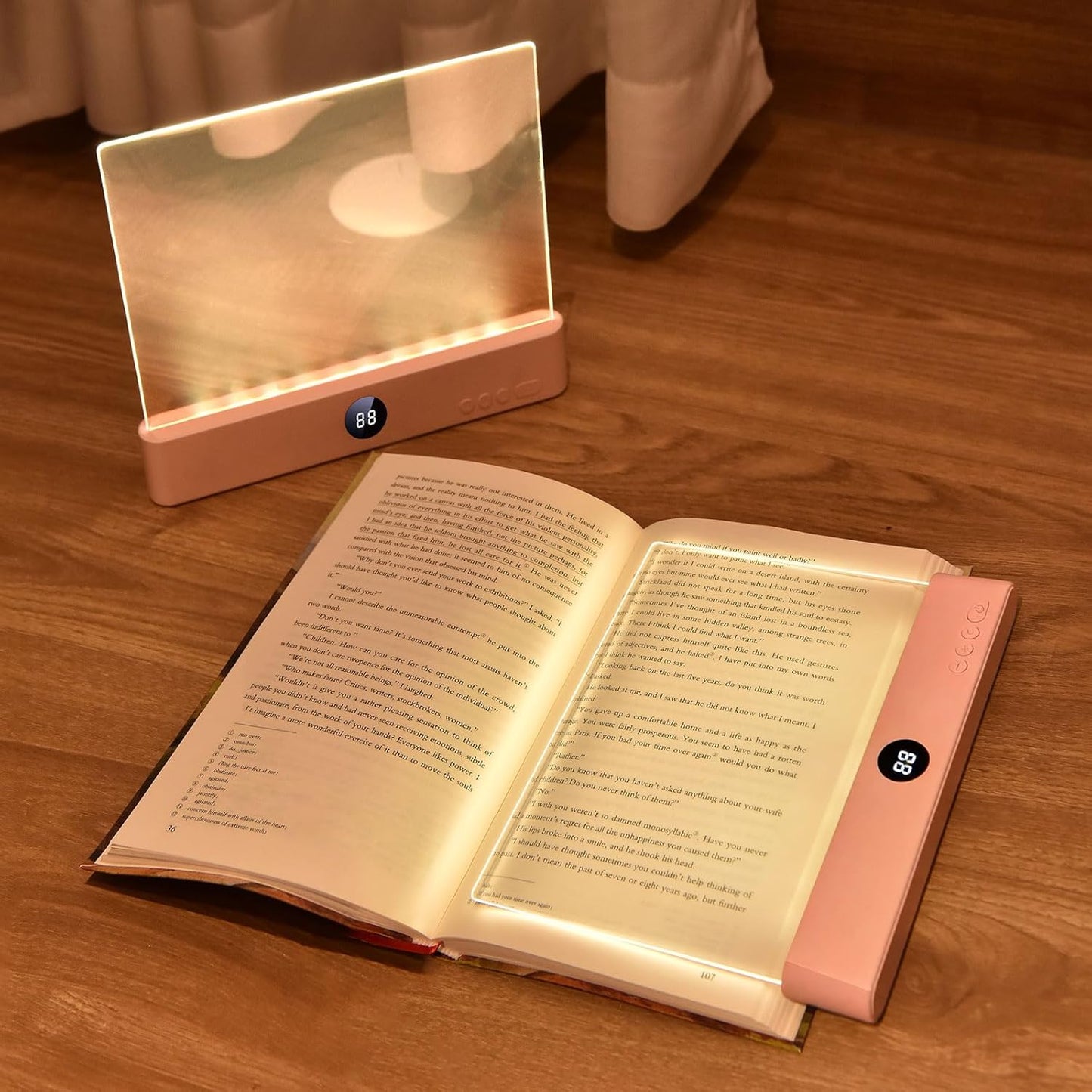LED Book Light & Night Light 2-in-1 – USB Rechargeable Reading Lamp with 3 Color Temperatures, Stepless Dimming & Timer (Pink)