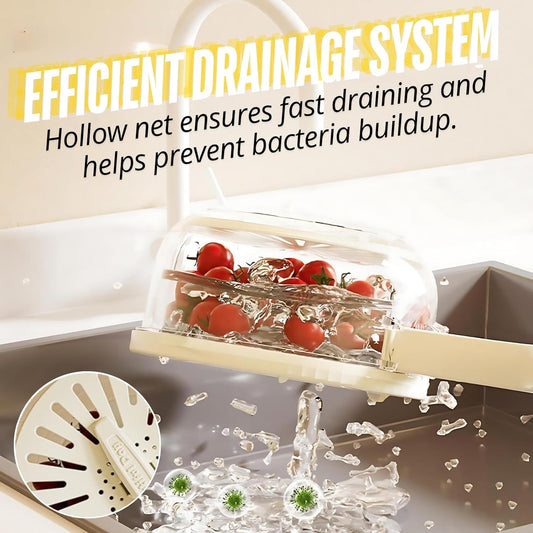 2-in-1 Multifunction Fruit & Vegetable Washing Bowl with Lid – Drain Basket with Foldable Handle