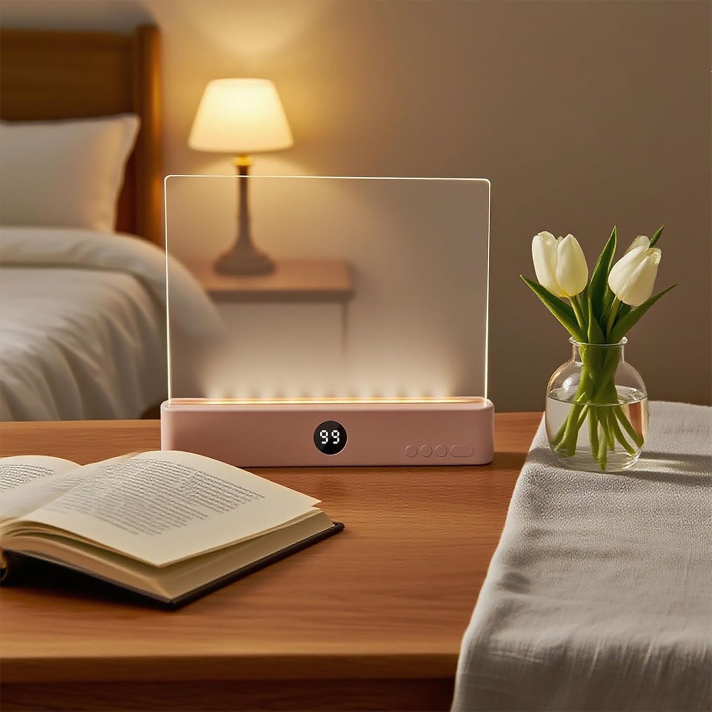 LED Book Light & Night Light 2-in-1 – USB Rechargeable Reading Lamp with 3 Color Temperatures, Stepless Dimming & Timer (Pink)