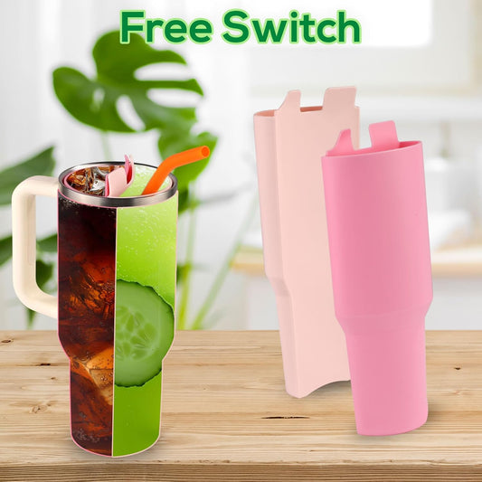 2-in-1 Silicone Cup & Drink Divider for Stanley – Reusable Liner with Stainless Steel Straw, Brush & Splitter Accessories