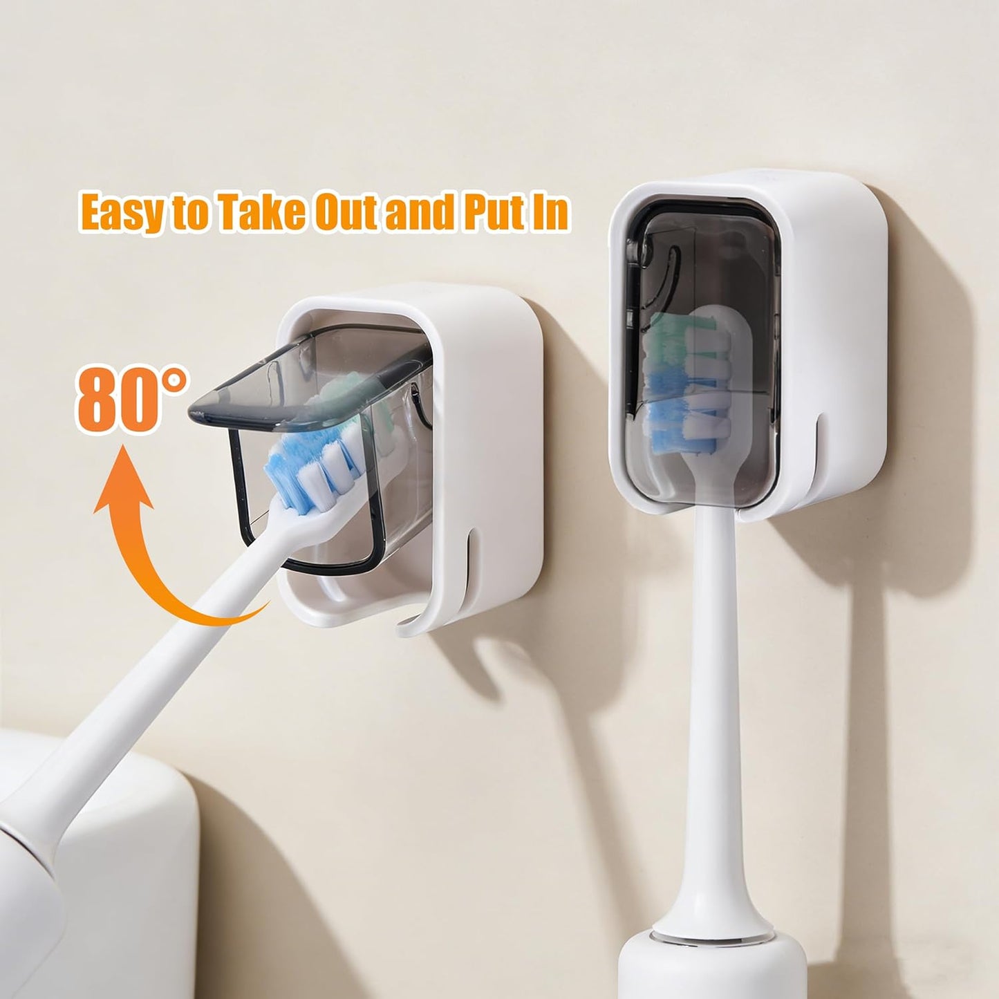 2Pcs Electric Toothbrush Holders with Cover – Self-Adhesive Wall-Mount Bathroom Organizer