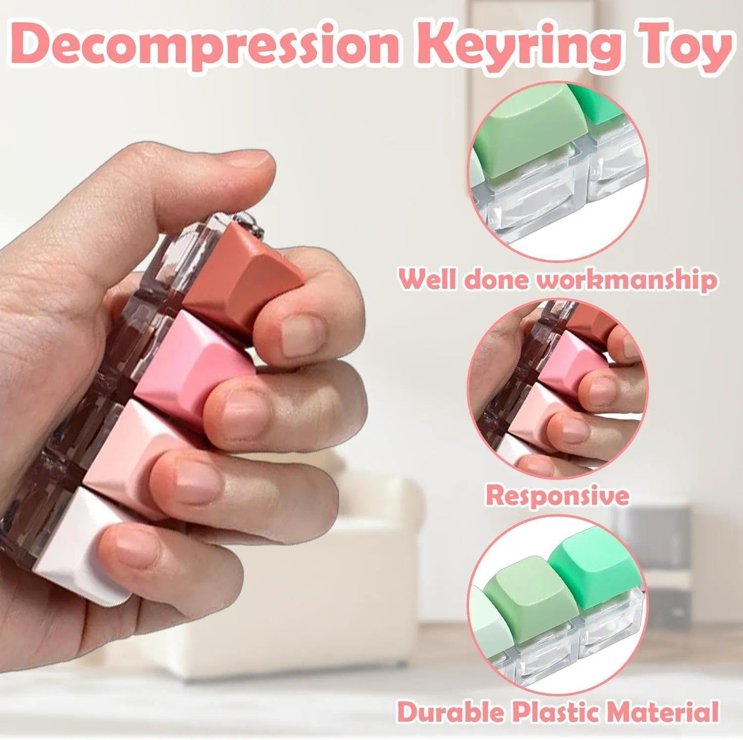 Keyboard Fidget Toy 2PCS – Click Stress Relief Toy, Mini Keychain Fidget for Anxiety & Focus