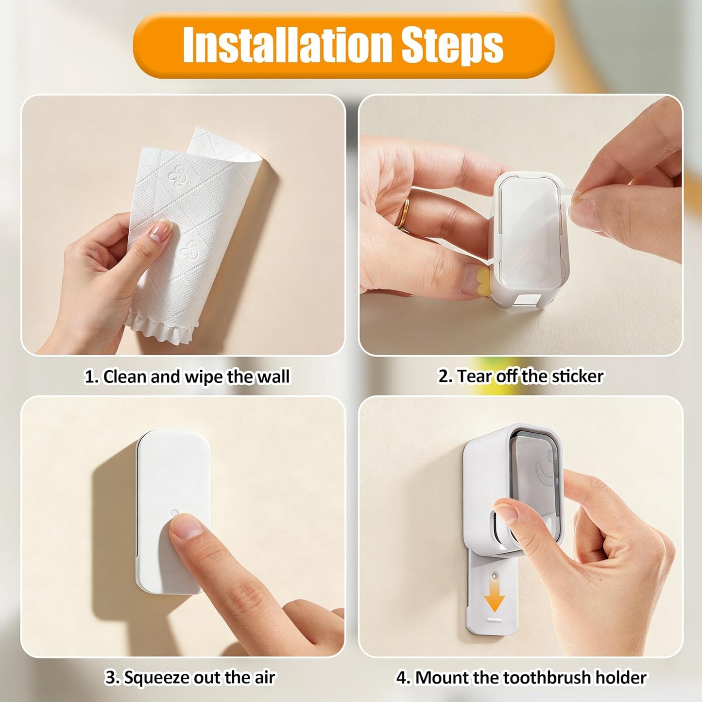 2Pcs Electric Toothbrush Holders with Cover – Self-Adhesive Wall-Mount Bathroom Organizer