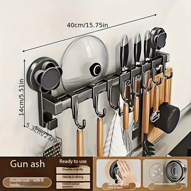 Kitchen & Bathroom Organizer - Multi-Purpose Storage Rack with Hooks for Utensils, Knives, Spatulas, Lids