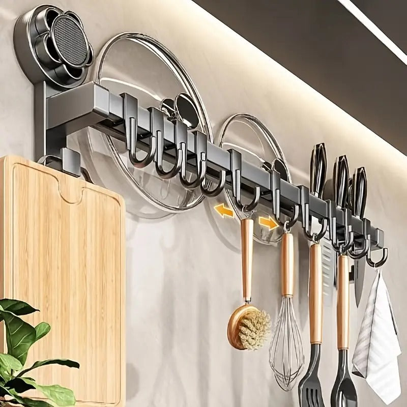 Kitchen & Bathroom Organizer - Multi-Purpose Storage Rack with Hooks for Utensils, Knives, Spatulas, Lids