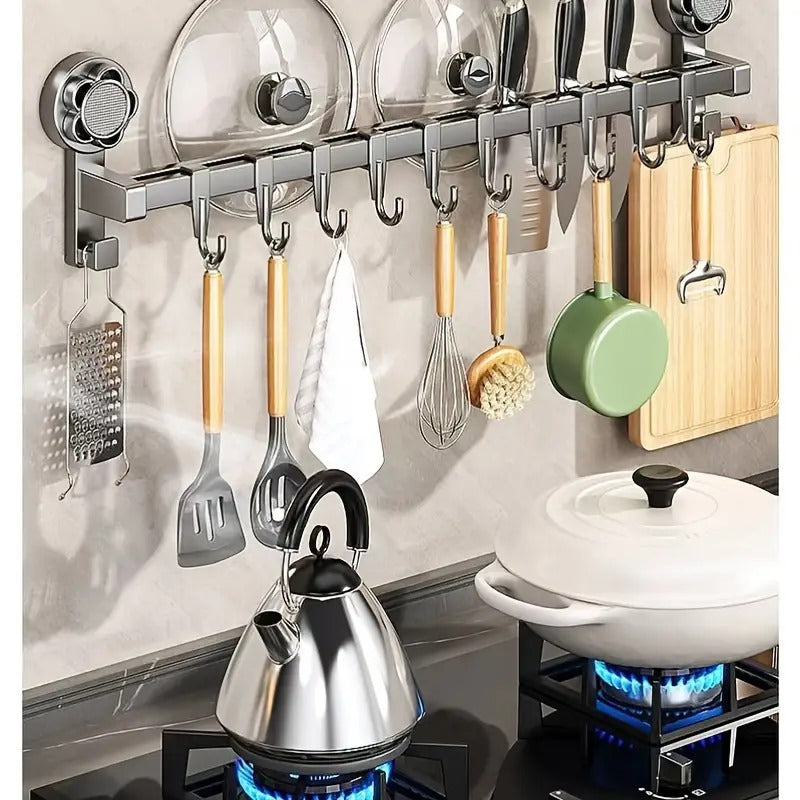 Kitchen & Bathroom Organizer - Multi-Purpose Storage Rack with Hooks for Utensils, Knives, Spatulas, Lids
