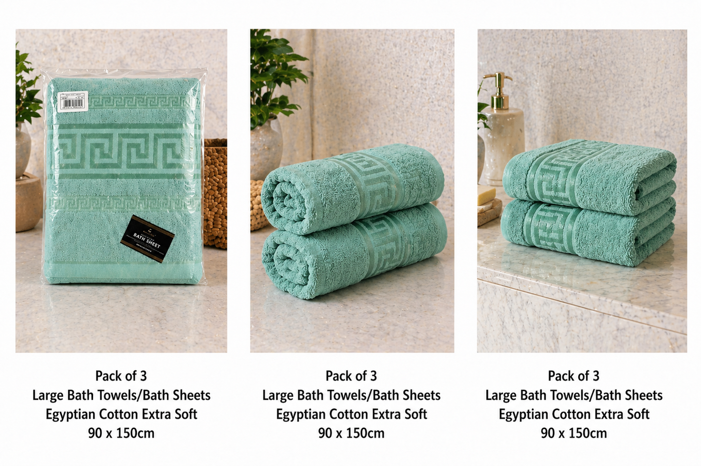 Premium Bath Sheets Pack of 3 Sege Green – Extra Large 100% Cotton Towels