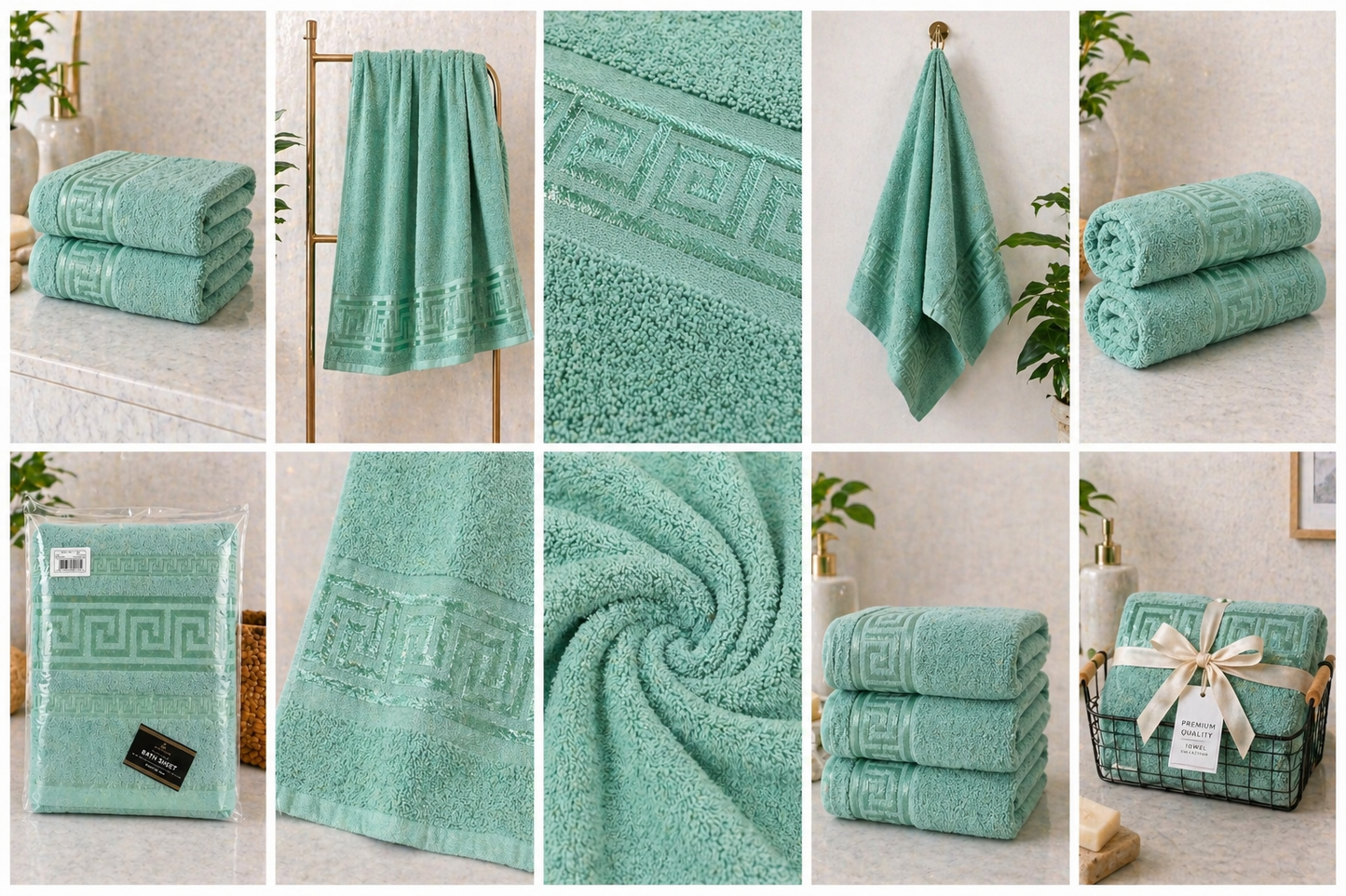 Premium Bath Sheets Pack of 3 Sege Green – Extra Large 100% Cotton Towels